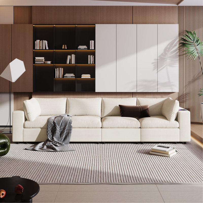 Upholstered Modular Sofa With  With Storage Space, USB Charge Ports,Wireless Charging And Built-In Bluetooth Speaker In Arm,Sectional Sofa For Living Room Apartment