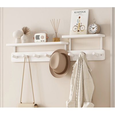 Modern Wall-Mounted Coat Rack with Shelf & 8 Anti-Scratch Hooks, No-Drill Space-Saving Entryway Hanger for Coats, Bags, Hats, Minimalist Door/Wall Hook Organizer for Hallway, Bedroom