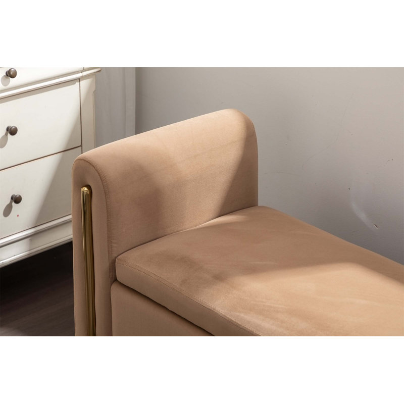 Banc de maquillage en velours, Velours café, 24.6" H x 53.1" W x 17.7" D