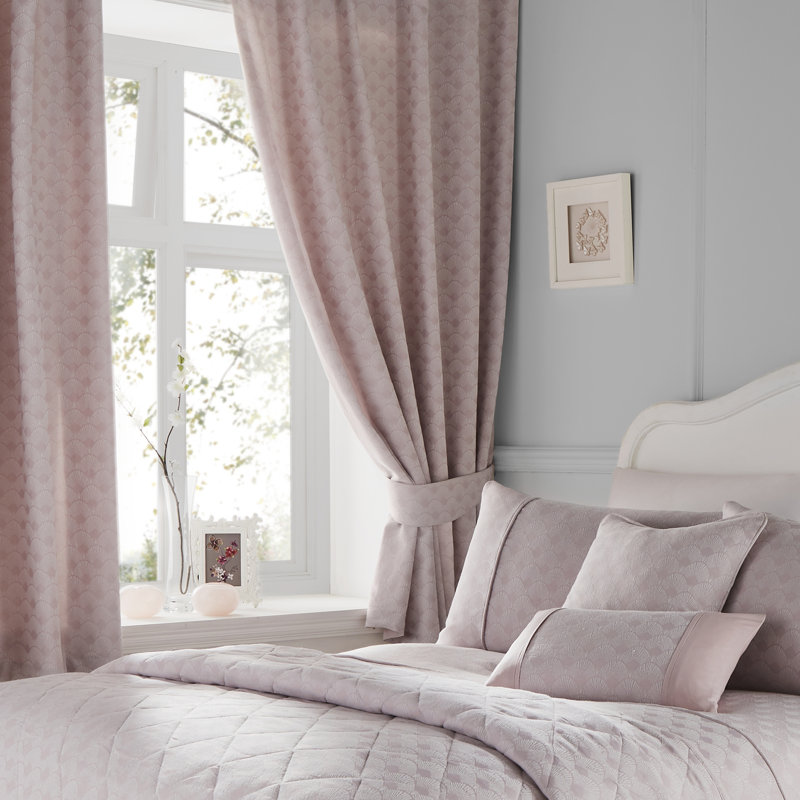 Fleshman Jacquard Pencil Pleat Semi Sheer Curtains, Blush Pink, 168 W x 183 D cm