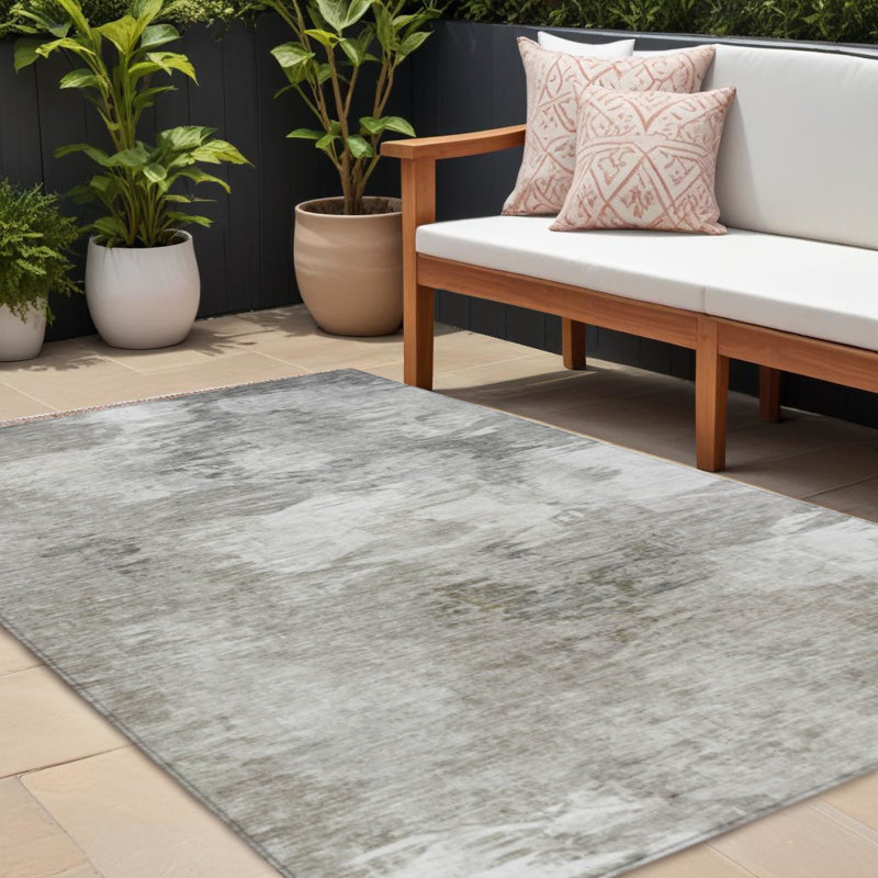 Tapis extérieur lavable abstrait beige et gris 8 'x 10' beige