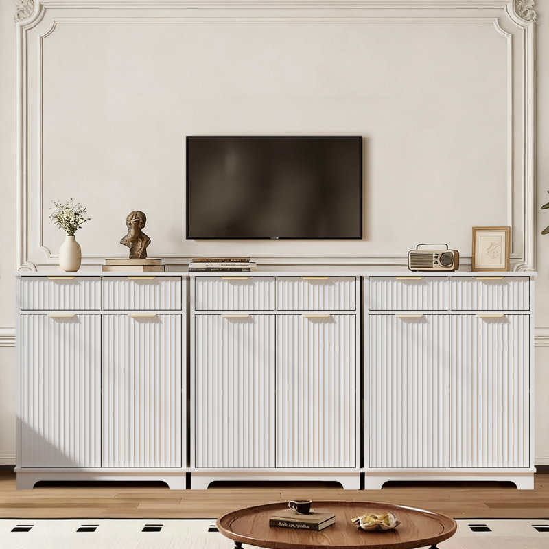 Ensemble de 3 buffets de rangement, armoires à usages multiples avec tiroirs et tablettes réglables, Blanc, 3