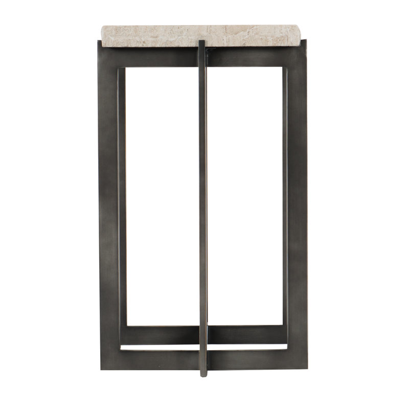 Transitional Brown and White Bar Height Side Table with Laminated Travertine Top