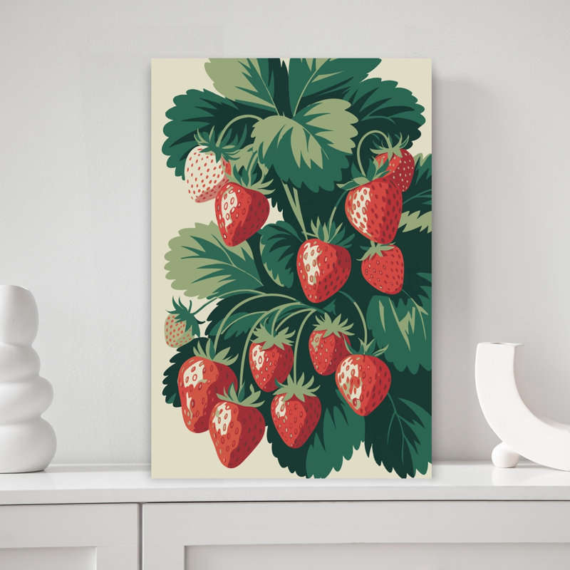 Été, fraise, récolte, fruits abstraits, art mural, H 18 po x l 12 po
