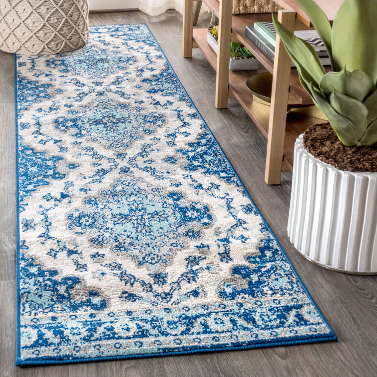 Lathan Bohemian FLAIR Boho Vintage Medallion Cream/Blue Rug