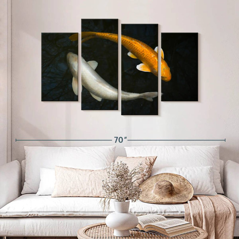 Argent et or Koi, H 32 po x l 52 po