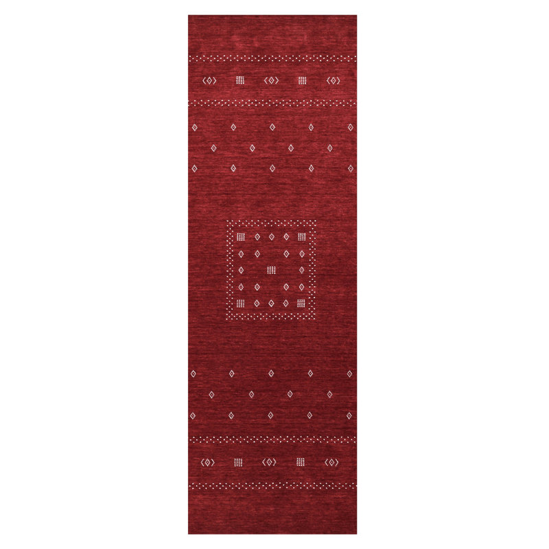 Simi Hand Knotted Cotton/Wool Southwestern Area Rug, Red, Runner 2'6" x 8'