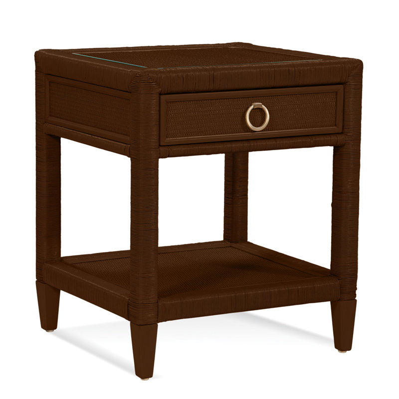 Sabal Bay 1 - Drawer Wicker Nightstand, Coffee, Satin Nickel