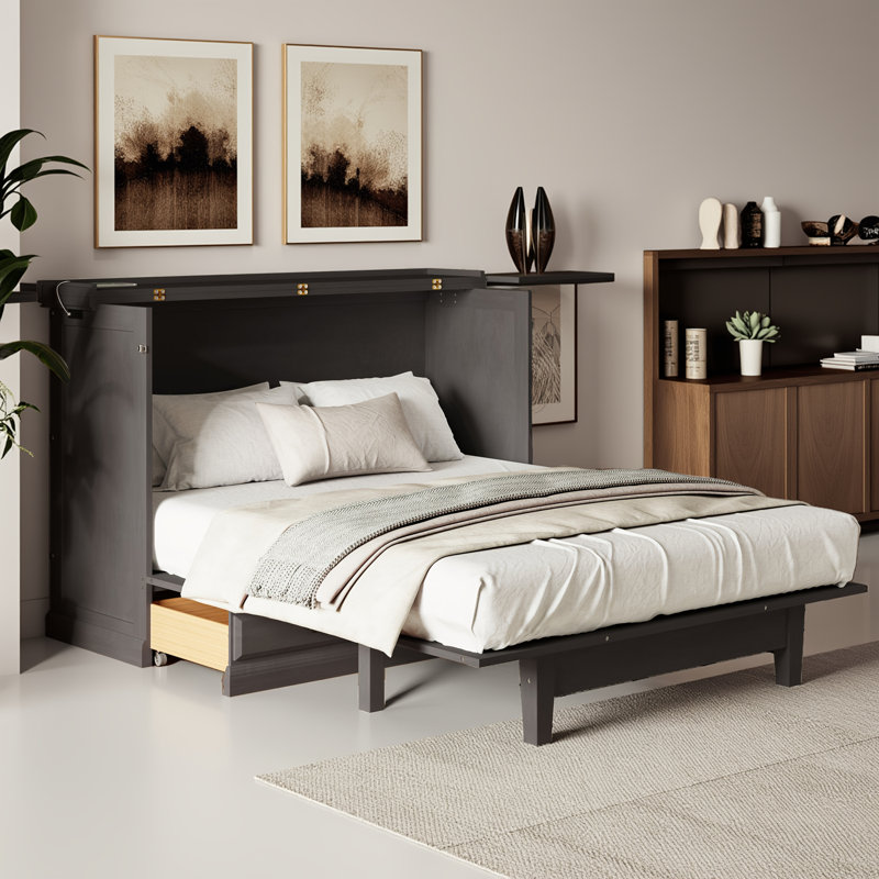 Armoire-lit escamotable Farmhouse, Gris, Grand lit