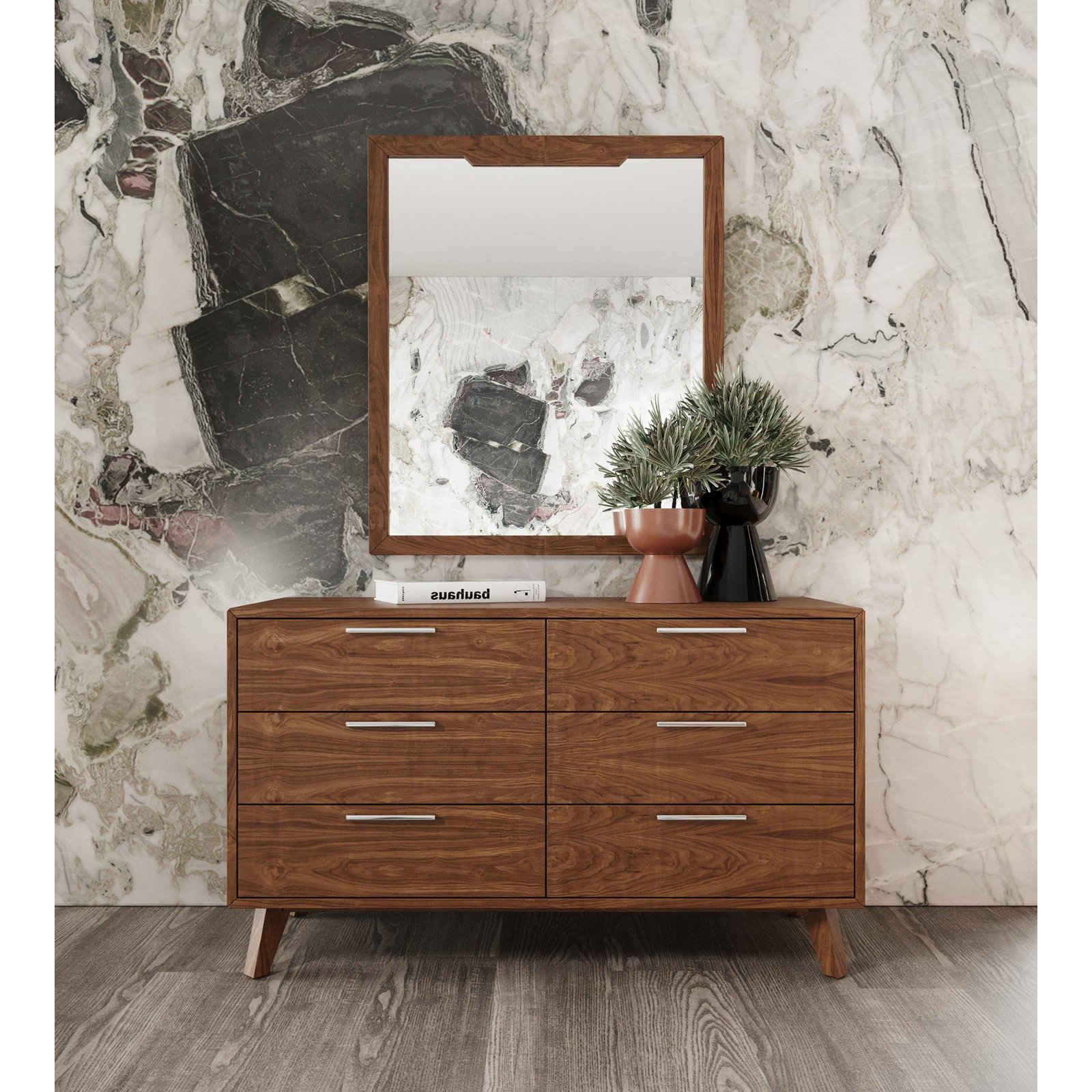 Glow Rectangle Wall Mirror, Walnut