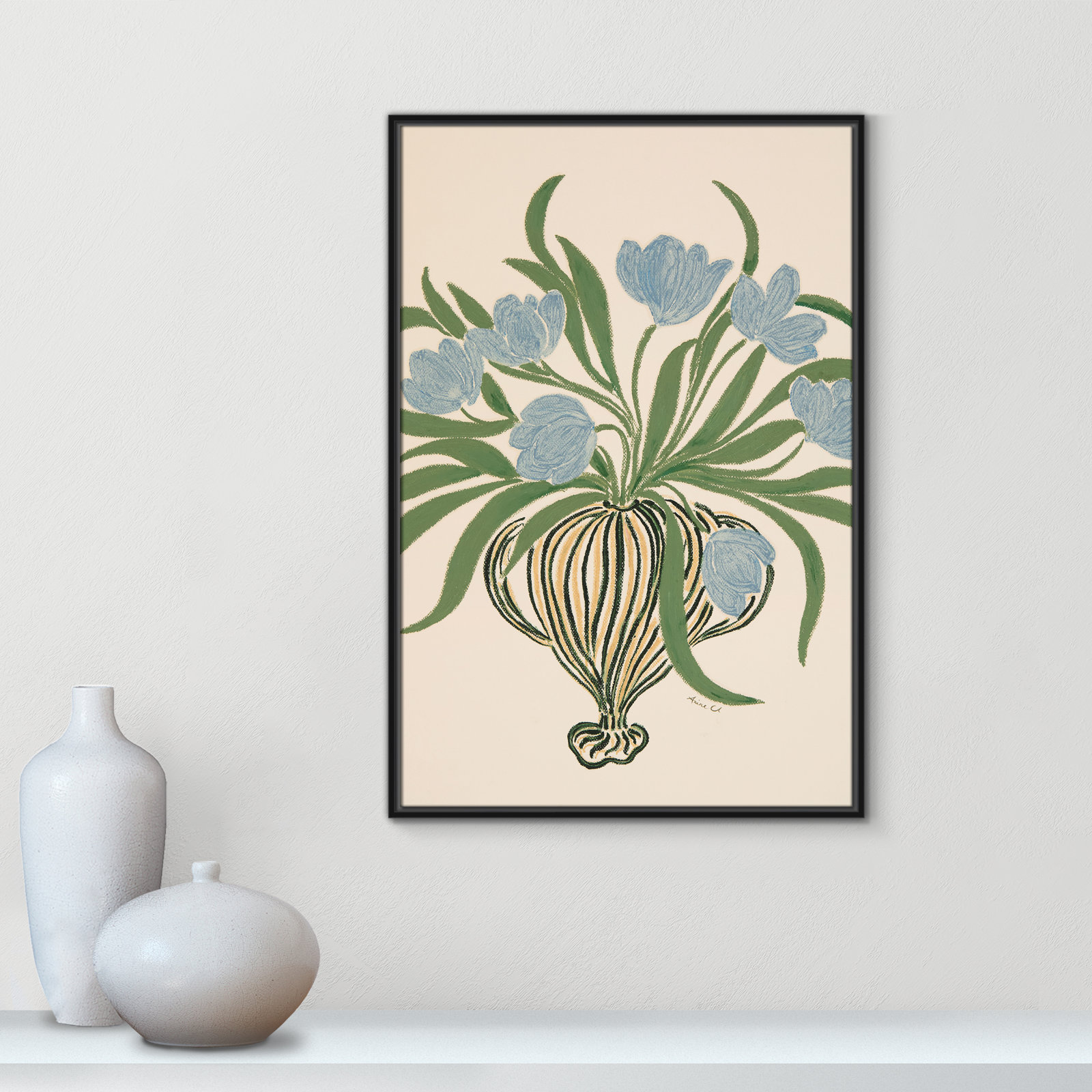 La Poire Blue Tulips Print by Camilla Bergqvist, Black, 37.5" H x 25.5" W