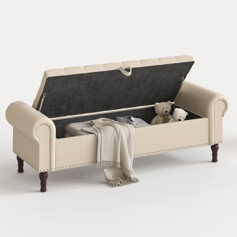 Banc de rangement en similicuir de 60 po et 67 po avec siège capitonné et accoudoirs roulés - parfait pour les chambres à coucher et les espaces polyvalents