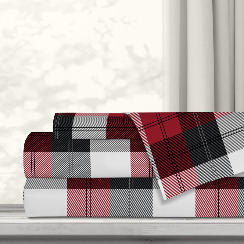  Ensemble de draps en microfibre à carreaux Plaid, Ensemble de draps pour lit double + un drap-housse