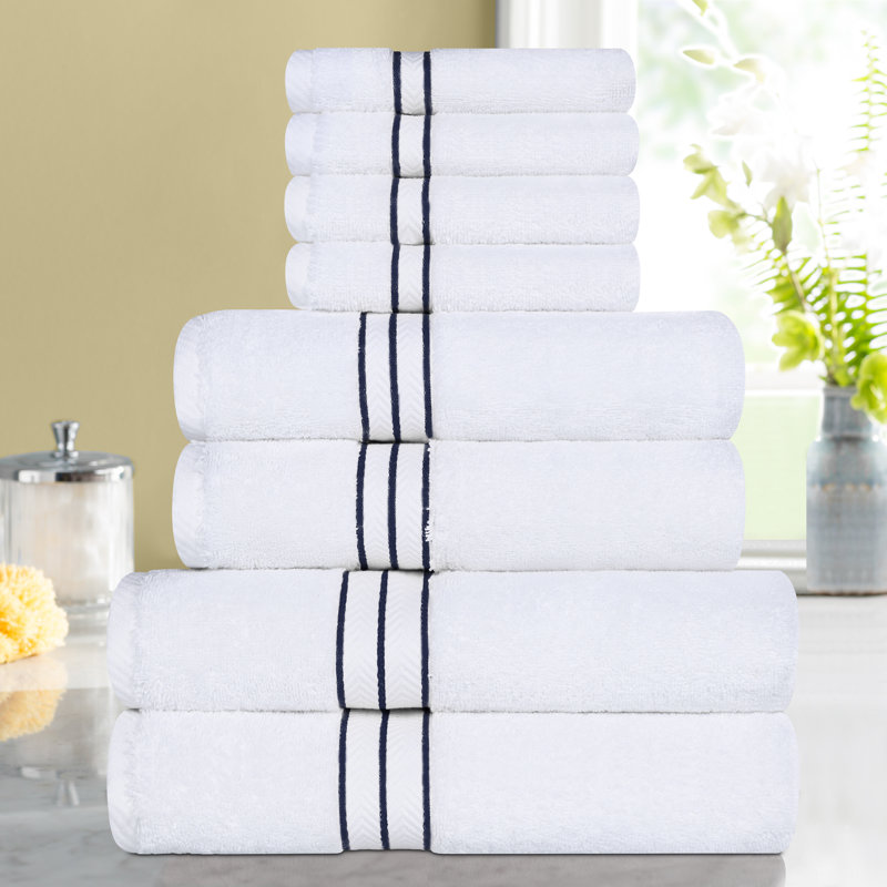 Josann Turkish Cotton Ultra-Plush Solid 8 Piece Highly Absorbent Heavyweight Towel Set, Navy Blue