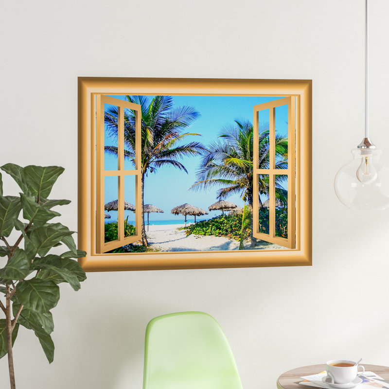 Décalcomanie murale fenêtre de plage 3d sandy beach, H 36 po x l 46 po x P 0,01 po