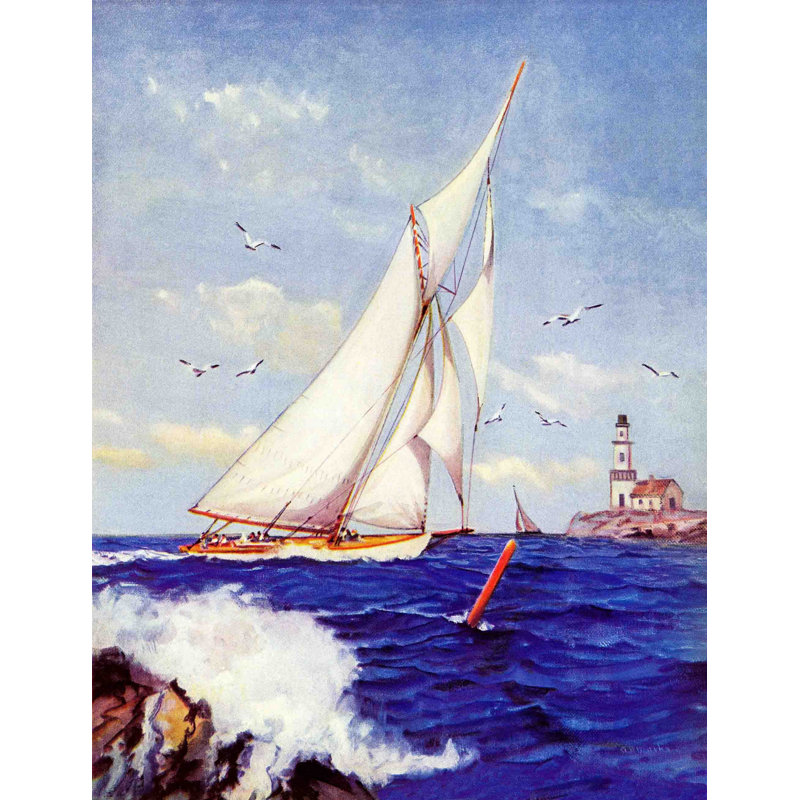 Impression sur toile tendue, "Voile par le phare", 39" H x 30" W x 1.5" D