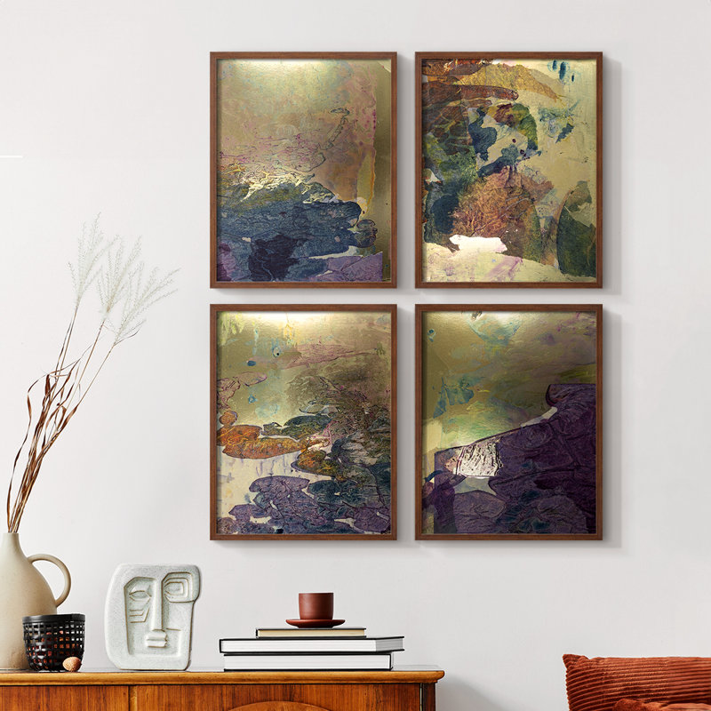 «Monet's Landscape I», ensemble de 4 encadrées, H 10 po x l 32 po, Noyer