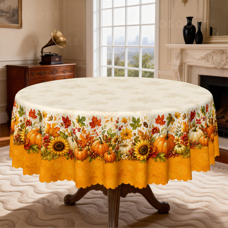 Nappe d'automne de citrouille et de tournesol, nappe de table en feuilles d'érable, décoration rustique pour l'Action de grâce