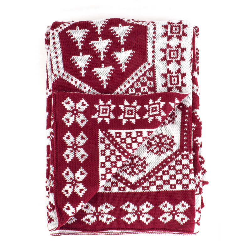 Red and White Christmas Knitted Reversible Throw Blanket