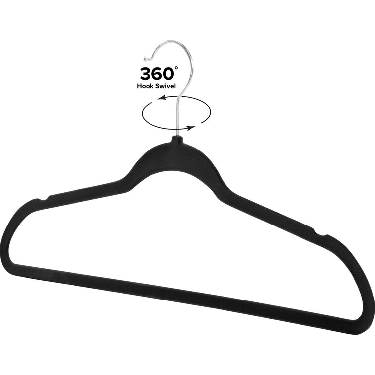 Velvet Slim Clothes Hangers, With Metal Clips, Hook Swivel 360
