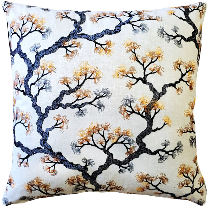 Bonsai Pine Onyx Amber Throw Pillow 19x19, Black/Orange