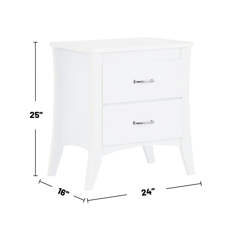 Table de chevet blanche avec 2 tiroirs et système d'optimisation de l'espace avec glissière en métal blanc pour un fonctionnement en douceur