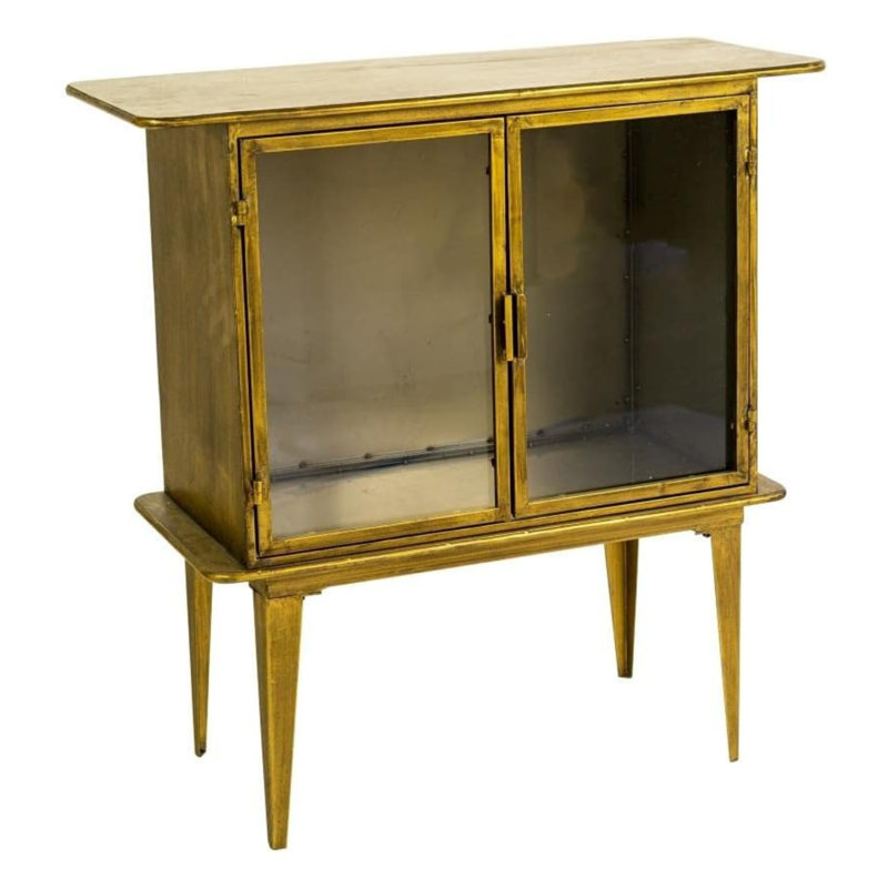 Antique Brass and Glass Two Door Office Cabinet