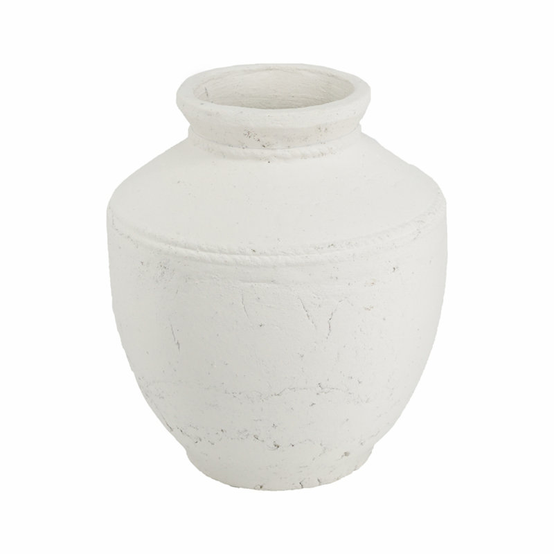 D12x14 "Vase rond en terre cuite avec finition blanc naturel
