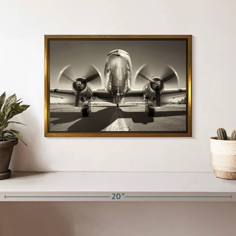 Gray Plane, 13" X 9", Floating Frame Gold