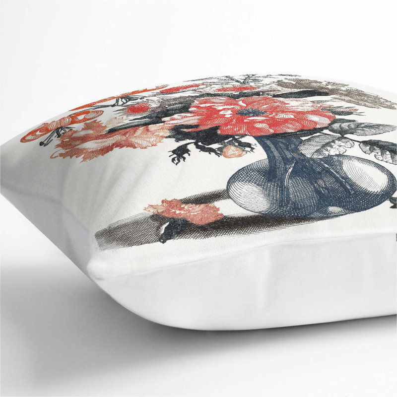 Vase of Assorted Flowers by Johan Teyler Cushion with Filling, 55cm H x 55cm W x 20cm D, White