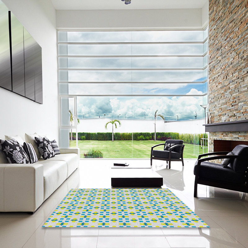 Tapis vert/gris à motifs Chamond, Carré 5 pi
