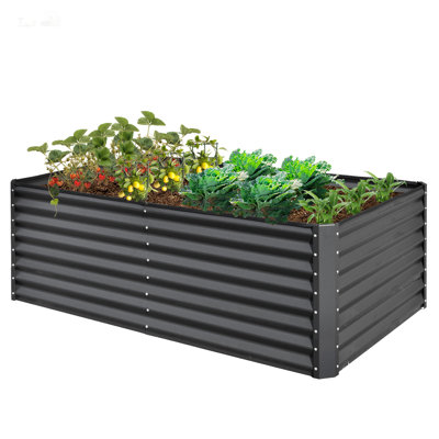 Lit de jardin surélevé galvanisé, jardinière d'extérieur durable pour les légumes, les fruits et les fleurs avec base ouverte