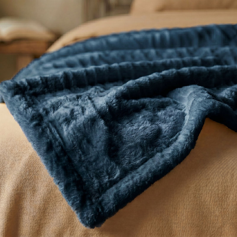 Couverture en molleton moelleux Kacey, Lit simple, Marine