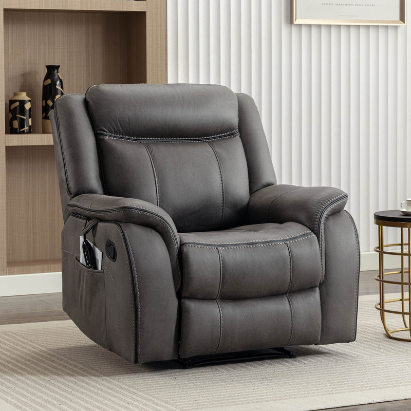 Abbagail 38.9" Wide Overstuffed Faux Leather Manual Recliner with Massage and Heating, Gray