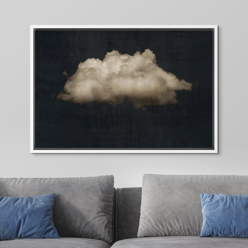 Nuage «Moody Black Modern Minimalist Neutral Artwork» - très grande impression sur toile encadrée, H 16 po x l 24 po, Blanc