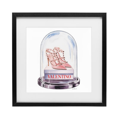 «Pink Heels in Bell Jar», reproduction sous verre encadrée, design par Amanda Greenwood