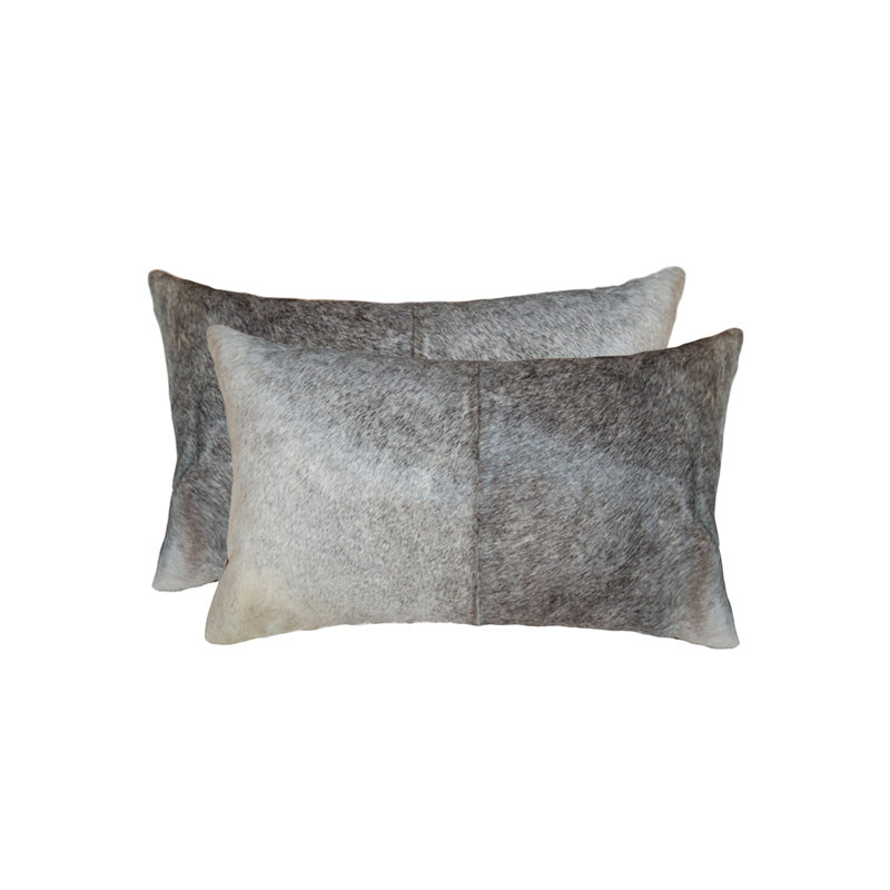 Torino Kobe Cowhide Pillow | 2-Piece | Grey & white | 12"x20", Gray/White