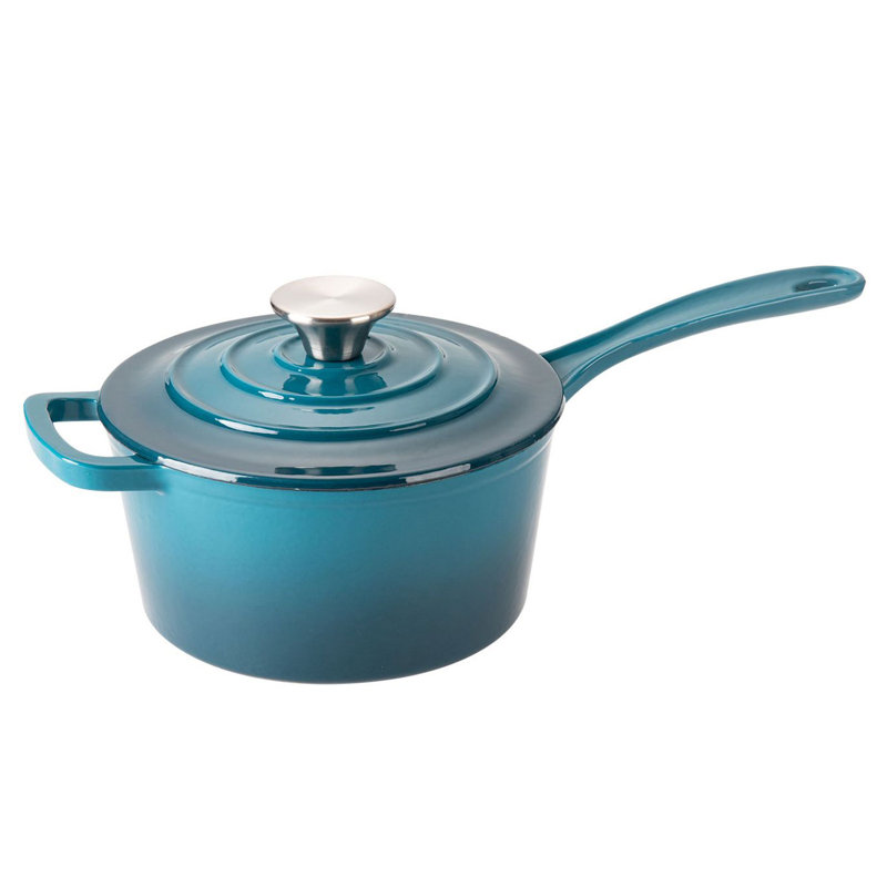 2 Quarts Non-Stick Enameled Cast Iron Saucepan, Blue