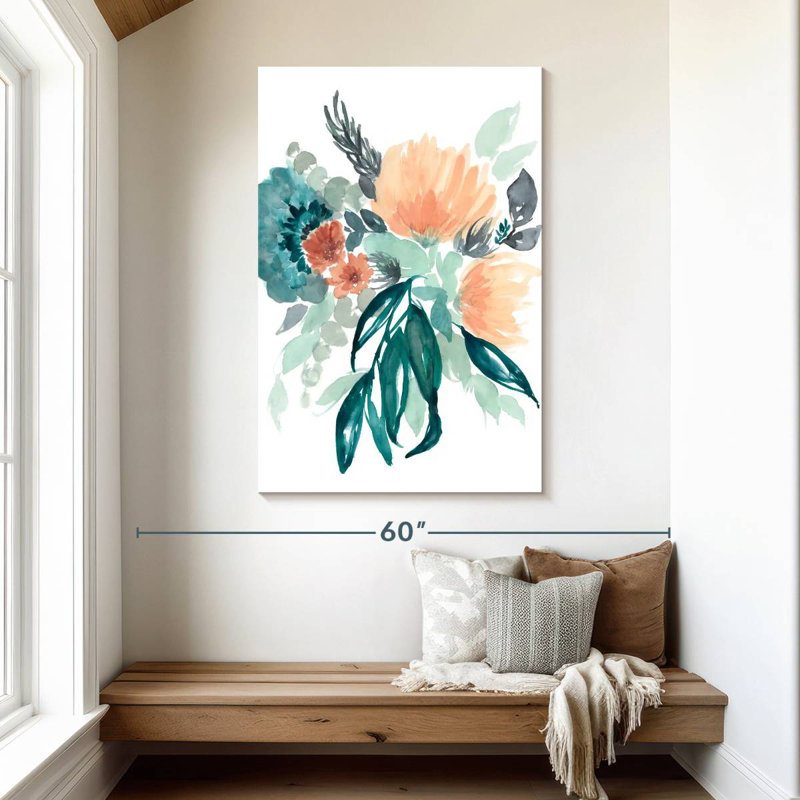 Harnek Teal And Peach Bouquet I, 48" H x 32" W