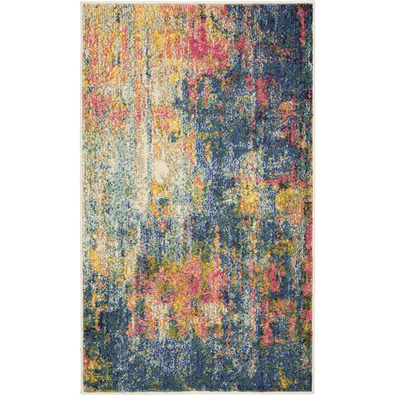 Tapis bleu contemporain contemporain, Rectangle 2 pi 2 po x 3 pi 9 po