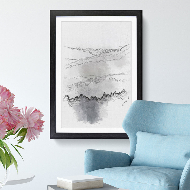 Mountain Behind the Forest Layers 1 Piece Single Picture Frame Painting on MDF, 45cm H x 33cm W x 2cm D, Black Framed