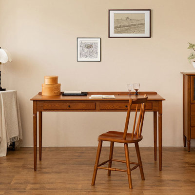 Cherry Rectangular Solid Wood with 2 drawers desk