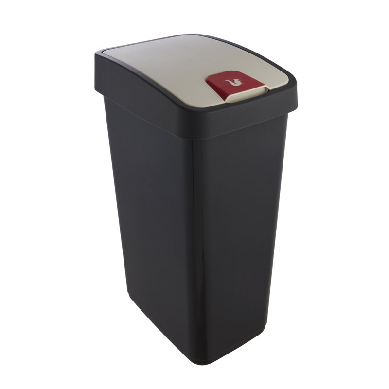 Keeeper waste bin with flip lid, 11.88, 61.50" H x 30" W x 40" D, Black/Beige