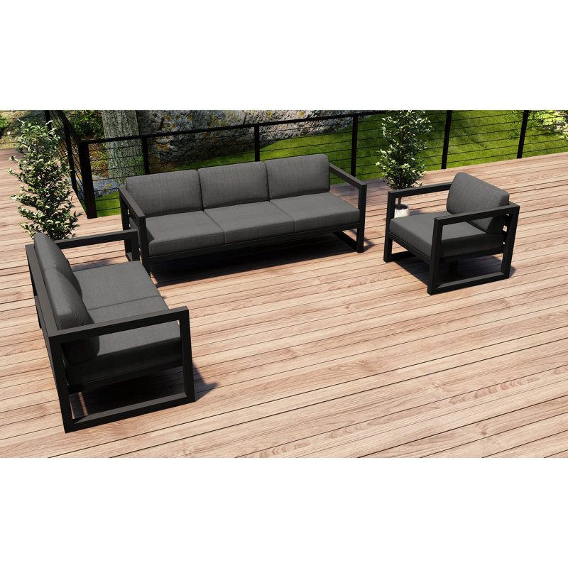 Avion 3 Piece Sofa Loveseat Set, Canvas Charcoal Sunbrella® Canvas, Slate