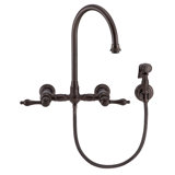 Whitehaus Collection Wall Mount Faucet with Gooseneck Swivel Spout and Solid Brass Side Spray