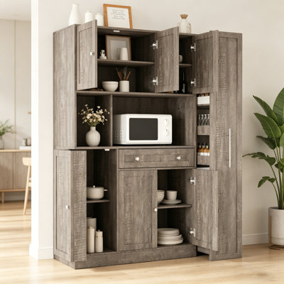 52,8X17,7X70inch Buffet autoportant traditionnel avec huche, grande armoire de rangement pour garde-manger