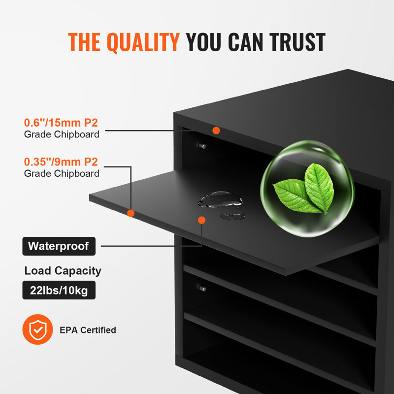 Black Wood 5-Compartment Adjustable Literature Organizer