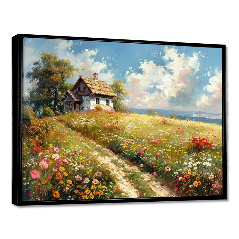 «White Country House In Flower Meadow», impression d'art mural paysage, H 12 po x l 20 po x P 1 po