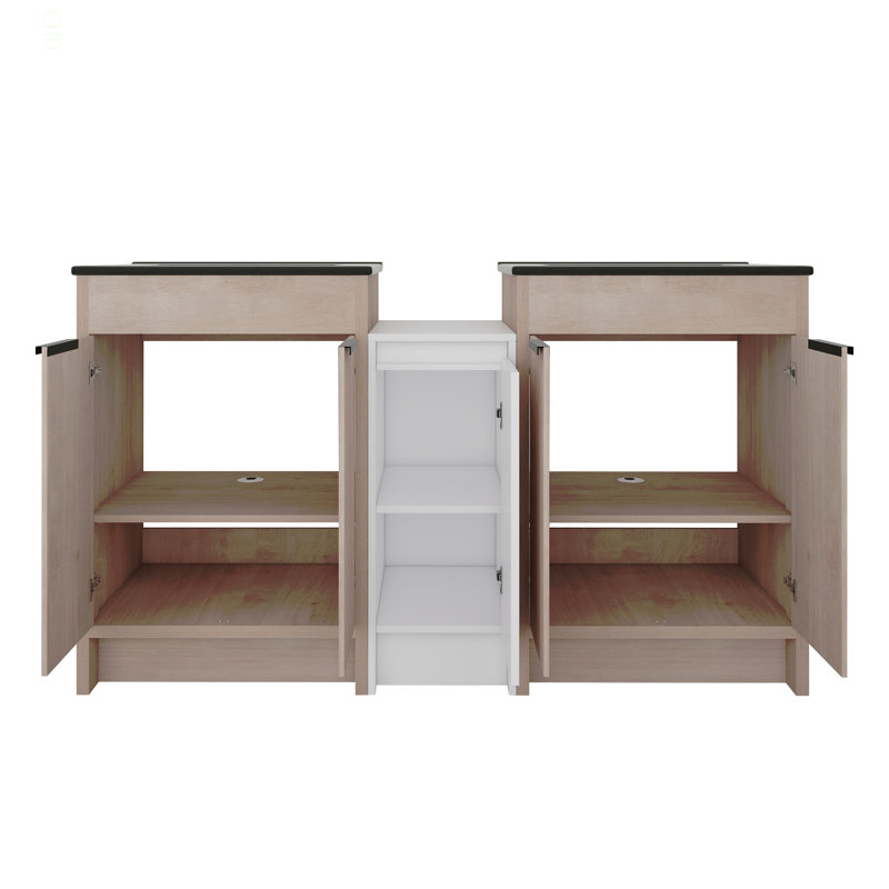 Meuble-lavabo autoportant de 60 pouces avec lavabo en céramique et armoires de rangement, porte à fermeture douce, armoire combinée 02424 * 2 + 0312, ensemble KD