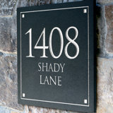 Black Granite Square Trajan Engraved 3-Line Address Sign